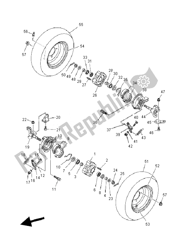 All parts for the Front Wheel of the Yamaha YFM 90R 2010