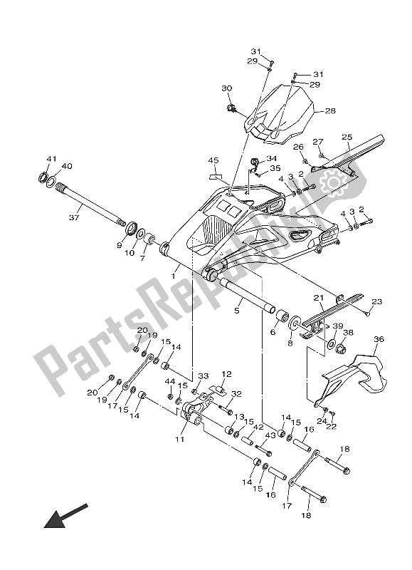 All parts for the Rear Arm of the Yamaha MT 10 1000 2016