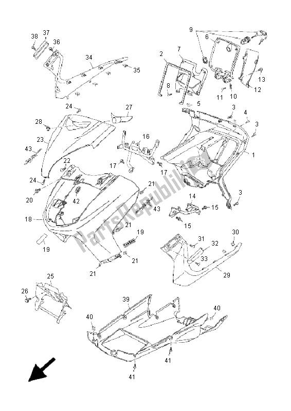 All parts for the Leg Shield of the Yamaha YP 250R X MAX Black 2009