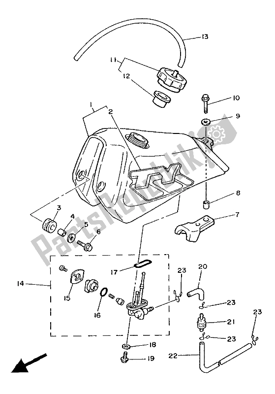 All parts for the Fuel Tank of the Yamaha TY 250R 1988