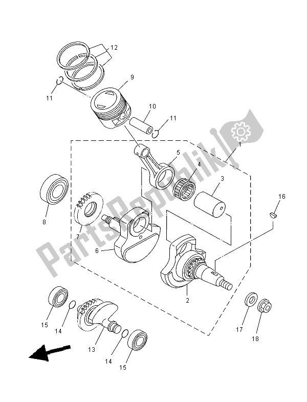All parts for the Crankshaft & Piston of the Yamaha XT 125R 2007
