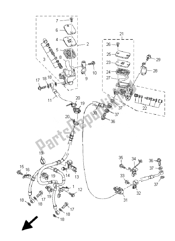 All parts for the Front Master Cylinder of the Yamaha YP 400 Majesty 2007