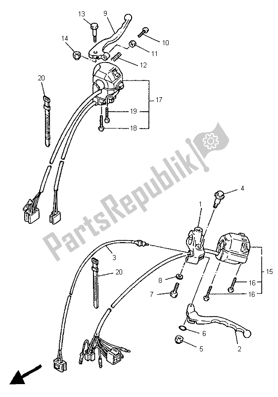 All parts for the Handle Switch & Lever (up Handle) of the Yamaha XV 535 S Virago 1995