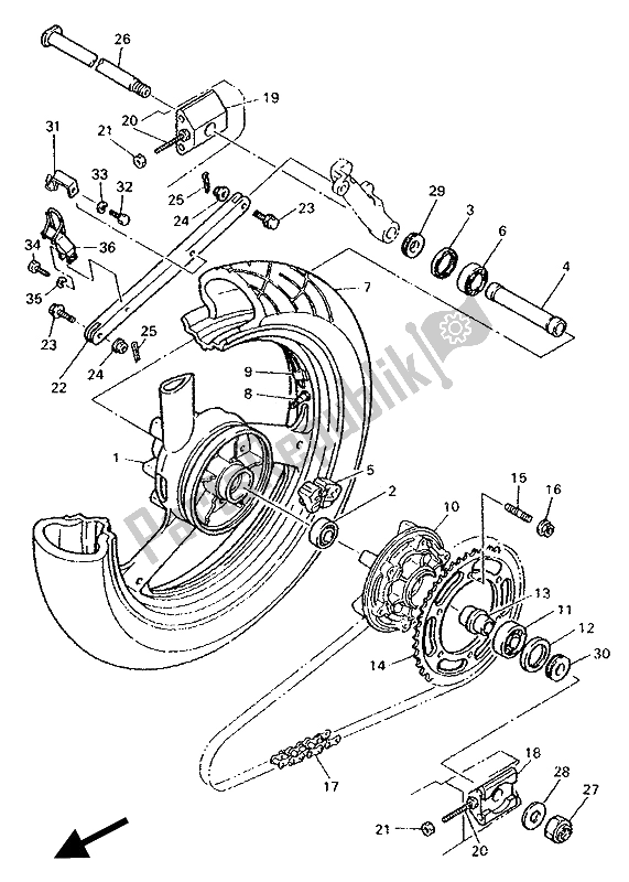 All parts for the Rear Wheel of the Yamaha FZR 1000 1994