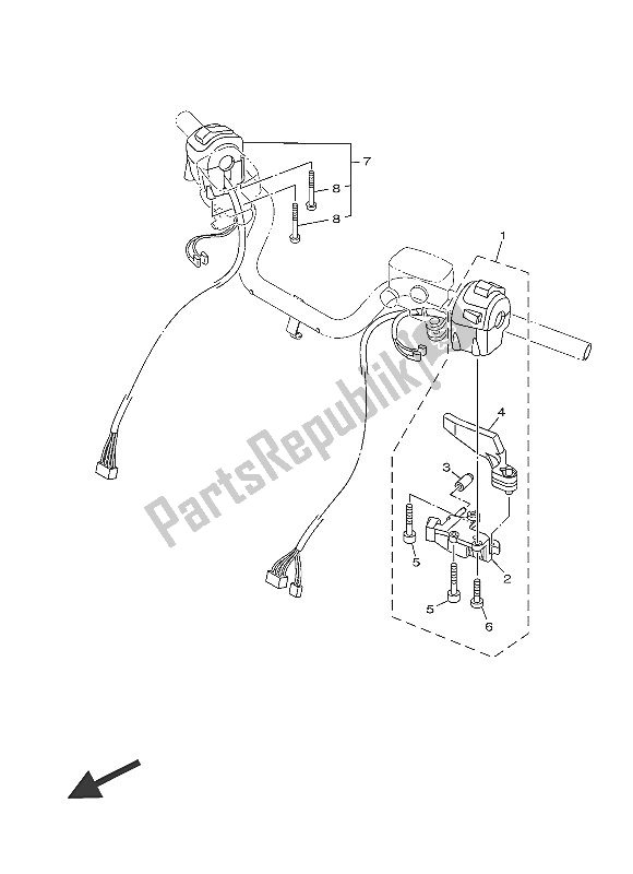 All parts for the Handle Switch & Lever of the Yamaha XP 500 2016