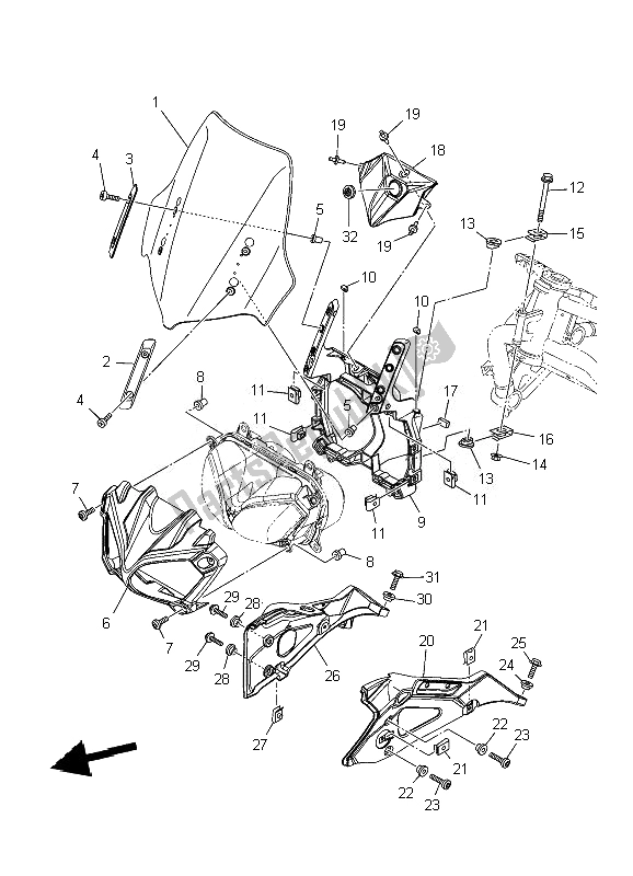 All parts for the Windshield of the Yamaha XT 1200Z 2010