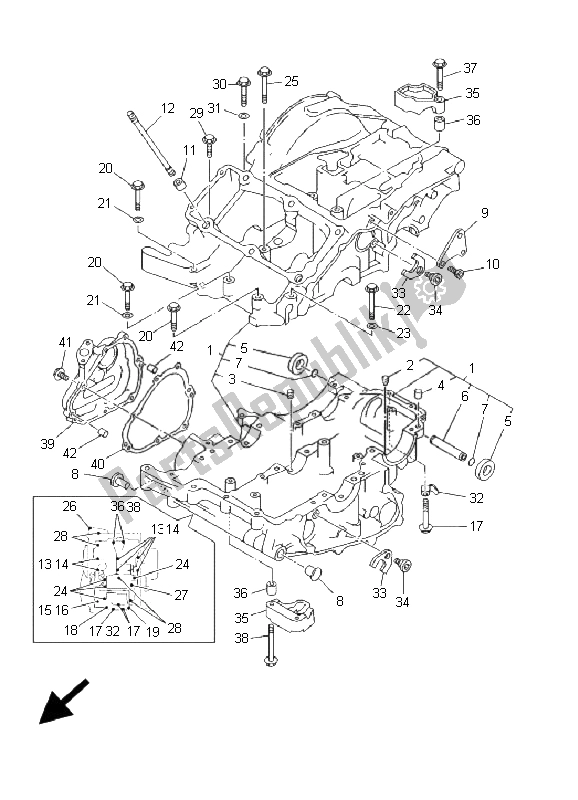 All parts for the Crankcase of the Yamaha TDM 850 2000