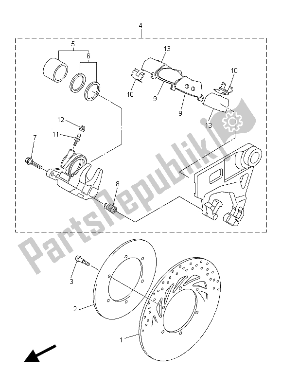 All parts for the Rear Brake Caliper of the Yamaha XVS 1300 CU 2015