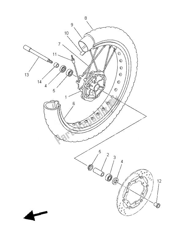 All parts for the Front Wheel of the Yamaha XT 660R 2010