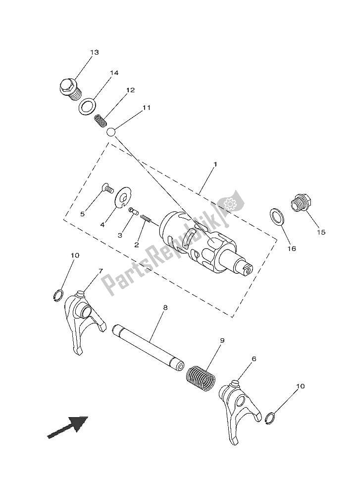 All parts for the Shift Cam & Fork of the Yamaha YXE 700 ES 2016