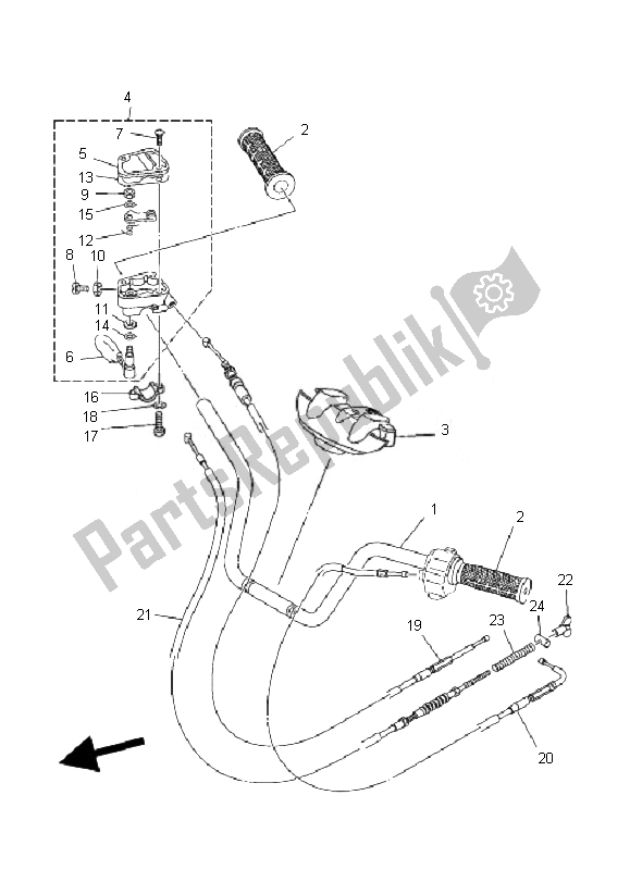 Alle onderdelen voor de Stuurhendel En Kabel van de Yamaha YFM 350 Grizzly 2X4 2010