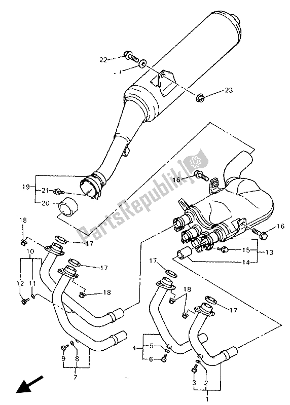 Toutes les pièces pour le échappement du Yamaha GTS 1000 1993