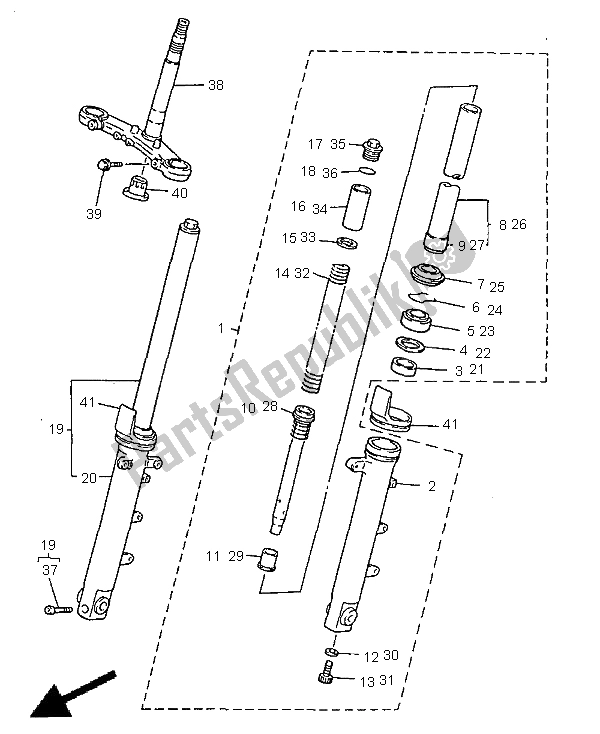 All parts for the Front Fork of the Yamaha XJ 600S Diversion 1998