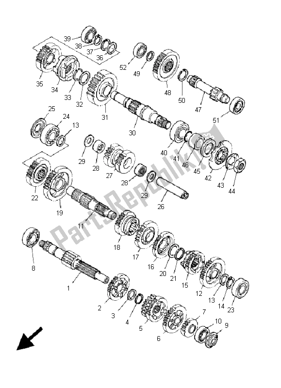 All parts for the Transmission of the Yamaha YFM 350R 2009