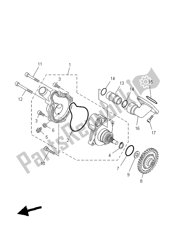 All parts for the Water Pump of the Yamaha TDM 900A 2009