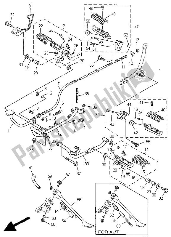 All parts for the Stand & Footrest of the Yamaha XV 535 Virago 1998