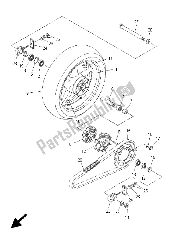 All parts for the Rear Wheel of the Yamaha FZ6 S 600 2005