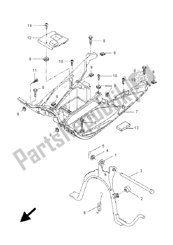 All parts for the Stand & Footrest of the Yamaha YQ 50 Aerox 2009