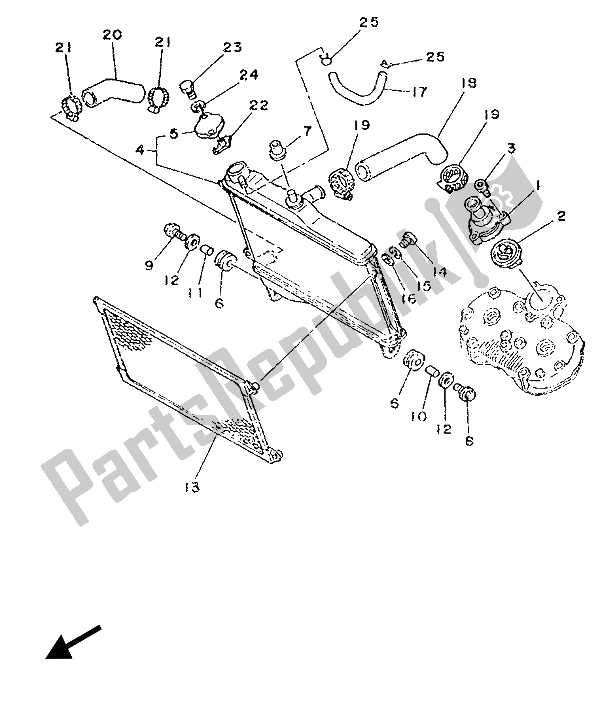 All parts for the Radiator & Hose of the Yamaha TZR 250 1987