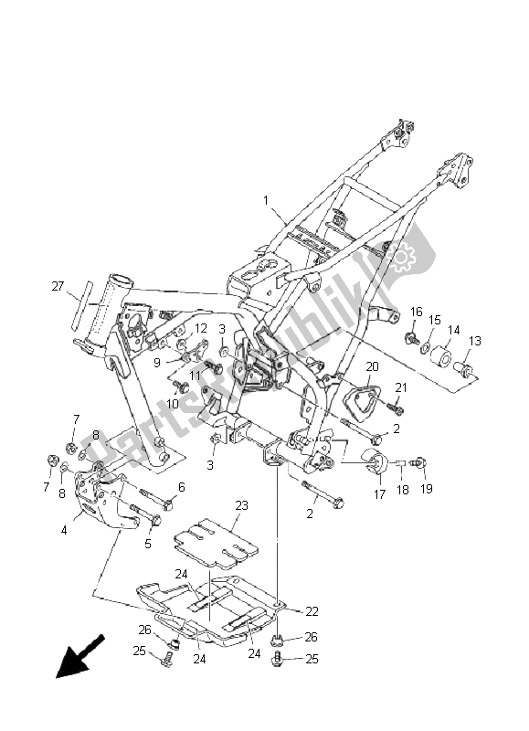 All parts for the Frame of the Yamaha TT R 125 SW LW 2001