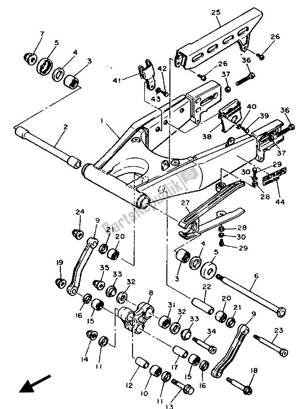 All parts for the Rear Arm of the Yamaha FZ 750R 1989