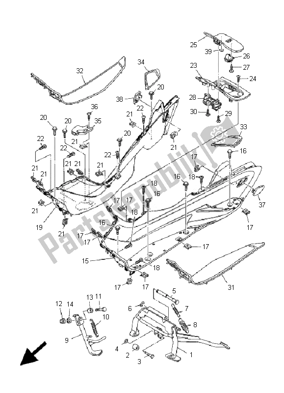 All parts for the Stand & Footrest of the Yamaha YP 400 Majesty 2007