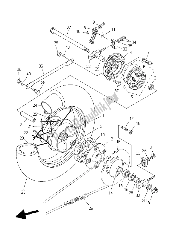 Toutes les pièces pour le Roue Arrière du Yamaha XVS 125 Dragstar 2004