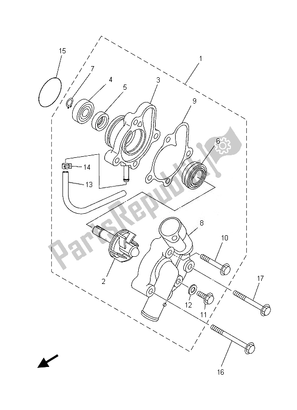 Alle onderdelen voor de Waterpomp van de Yamaha YFM 450 FGD IRS Grizzly 4X4 2013