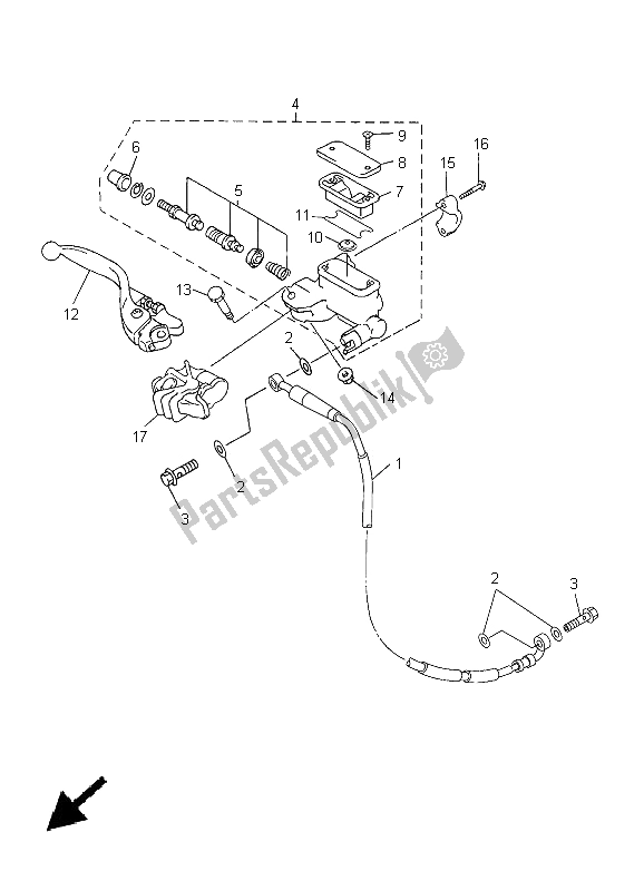 All parts for the Front Master Cylinder of the Yamaha YZ 450F 2005