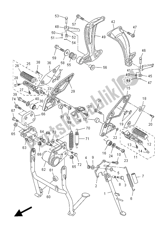 All parts for the Stand & Footrest of the Yamaha FZ1 SA 1000 2012