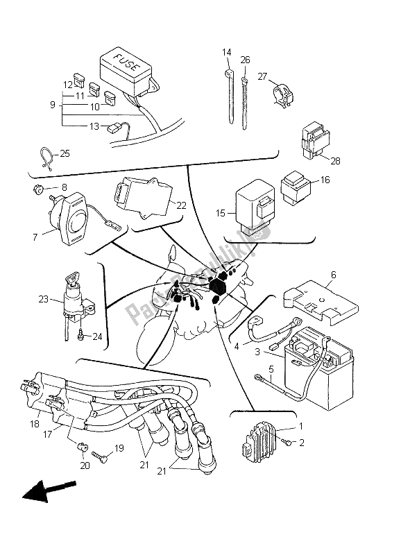 Toutes les pièces pour le électrique 1 du Yamaha XJ 600N 2002