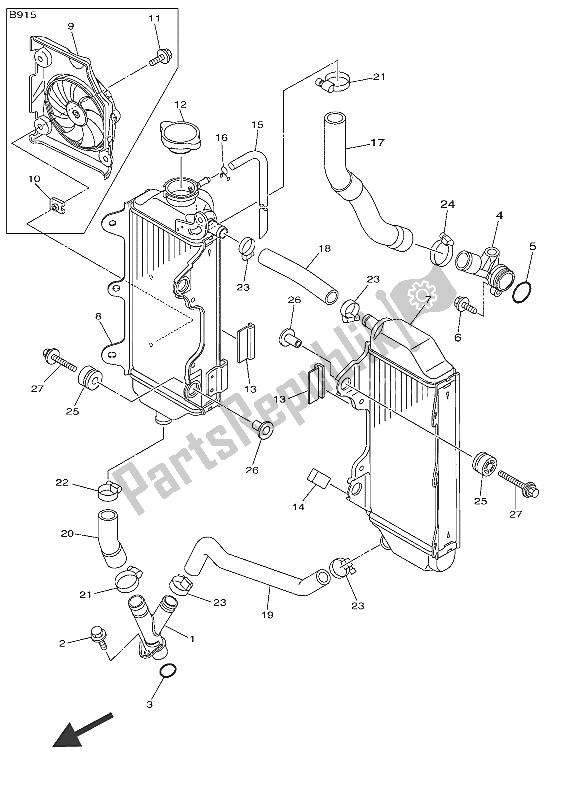 All parts for the Radiator & Hose of the Yamaha YZ 450 FX 2016