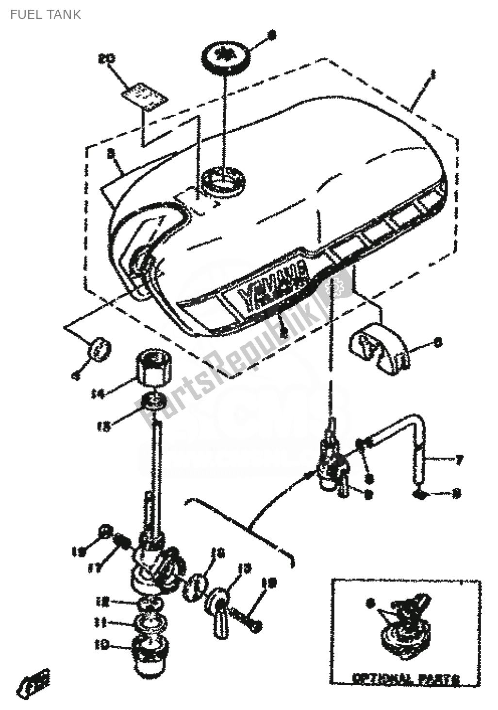 Alle onderdelen voor de Benzinetank van de Yamaha RD 50 1979