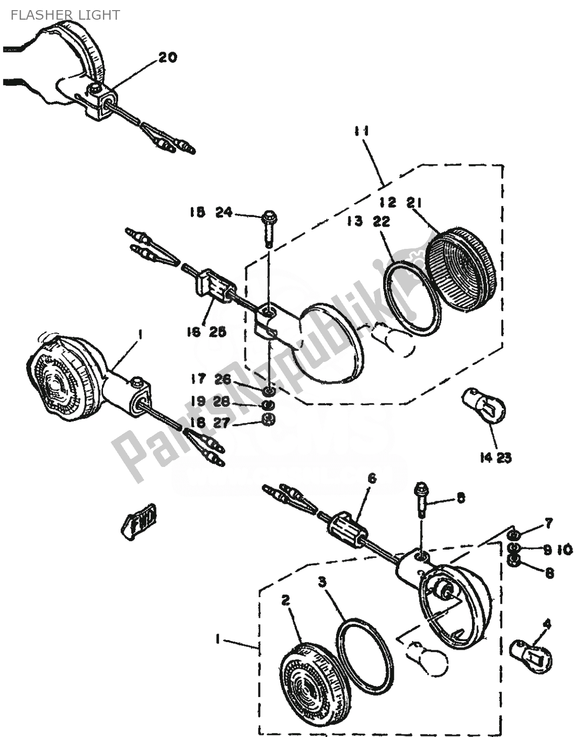 All parts for the Flasher Light of the Yamaha RD 250 1981