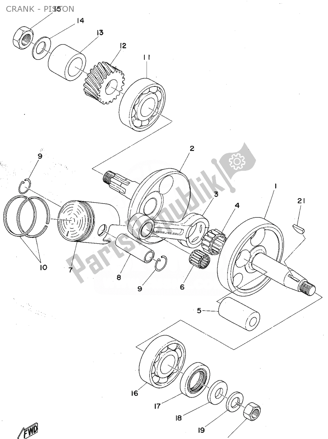 Alle onderdelen voor de Crank - Piston van de Yamaha FS1 1975