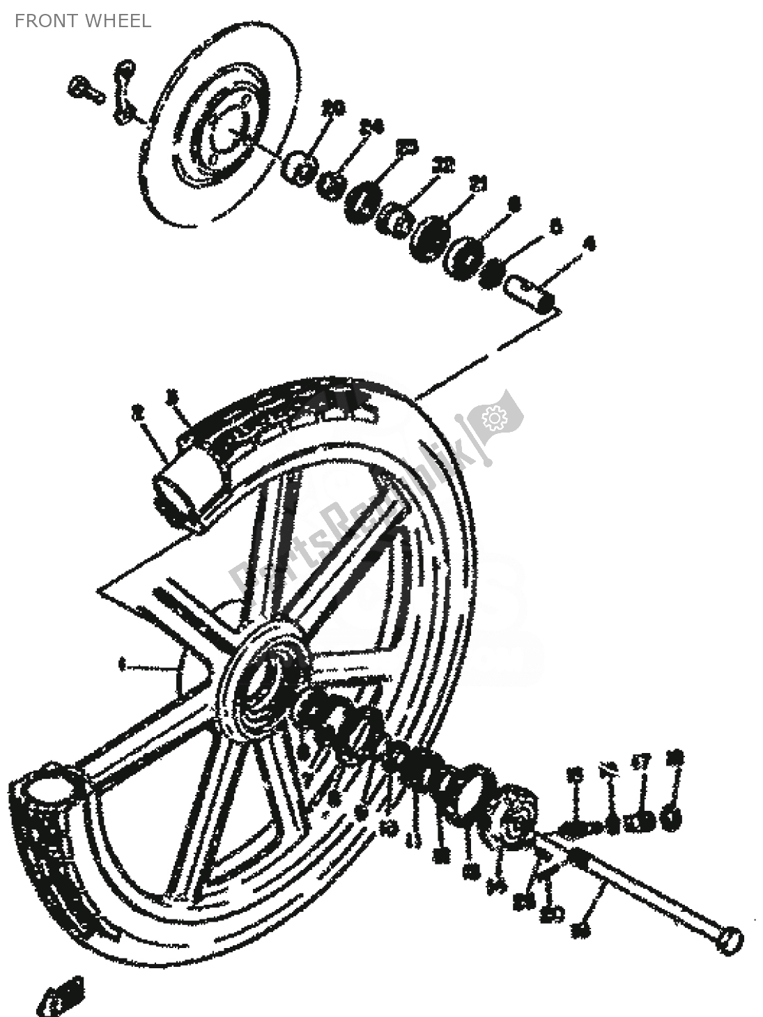 Alle onderdelen voor de Voorwiel van de Yamaha RD 50 1979