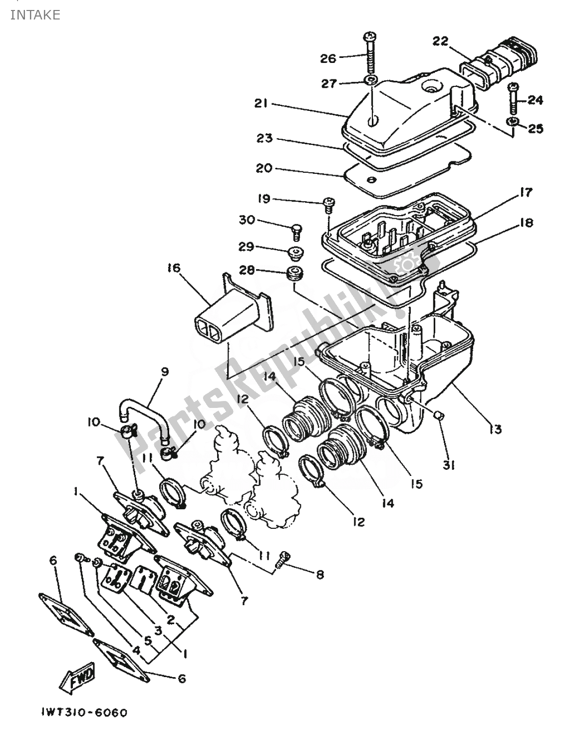 All parts for the Intake of the Yamaha RD 350 1991