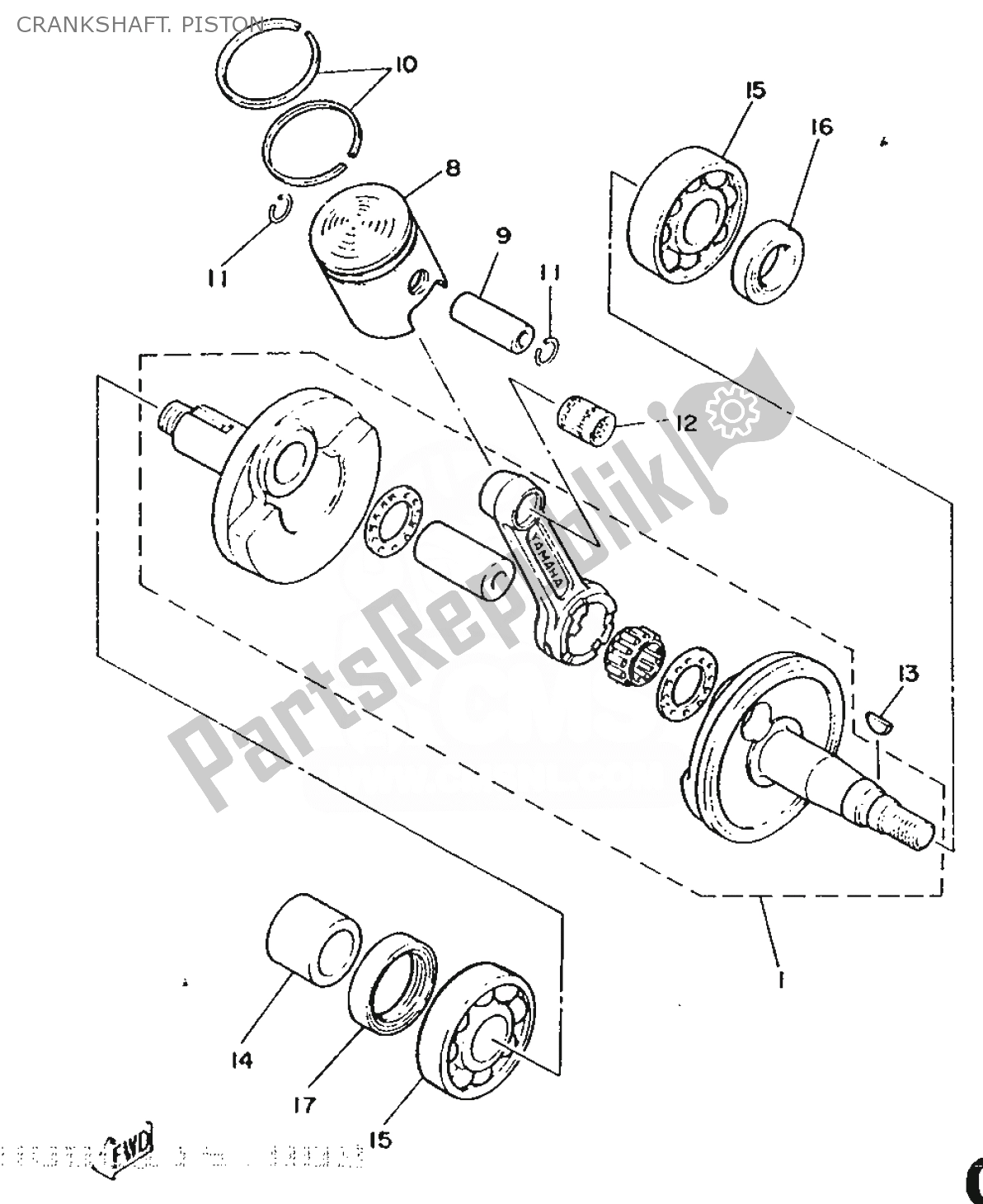 Todas as partes de Crankshaft. Piston do Yamaha DT 50 1986