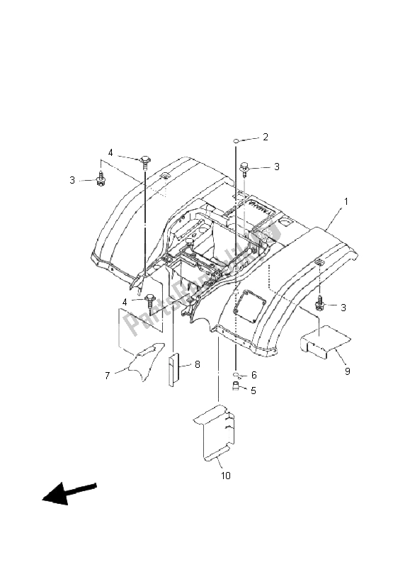 All parts for the Rear Fender of the Yamaha YFM 350F Grizzly 4X4 2011