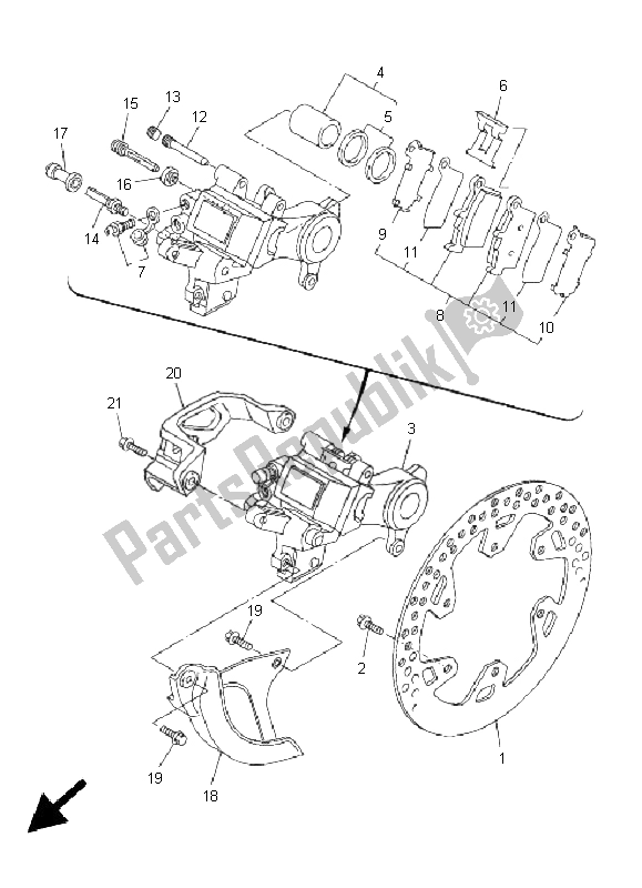 Alle onderdelen voor de Achter Remklauw van de Yamaha WR 450F 2005