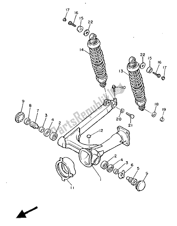 Toutes les pièces pour le Bras Arrière Et Suspension du Yamaha XV 1000 Virago 1986