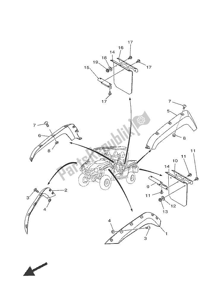 All parts for the Fender of the Yamaha YXM 700 ES 2016