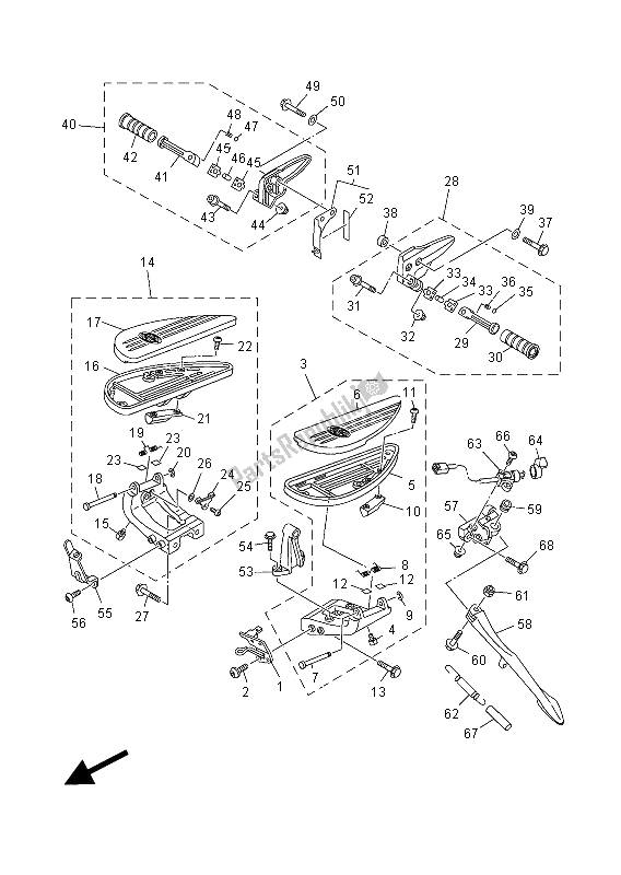 All parts for the Stand & Footrest of the Yamaha XV 1900A 2012