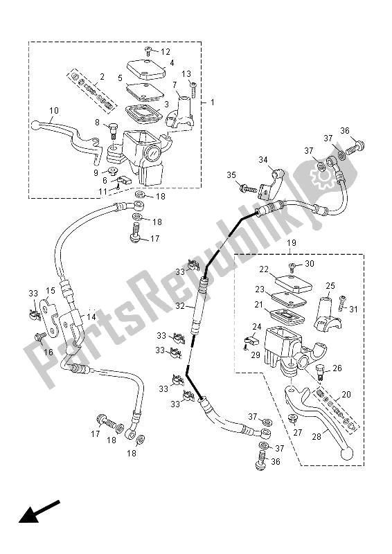 All parts for the Front Master Cylinder of the Yamaha YP 250R X MAX Sport 2012