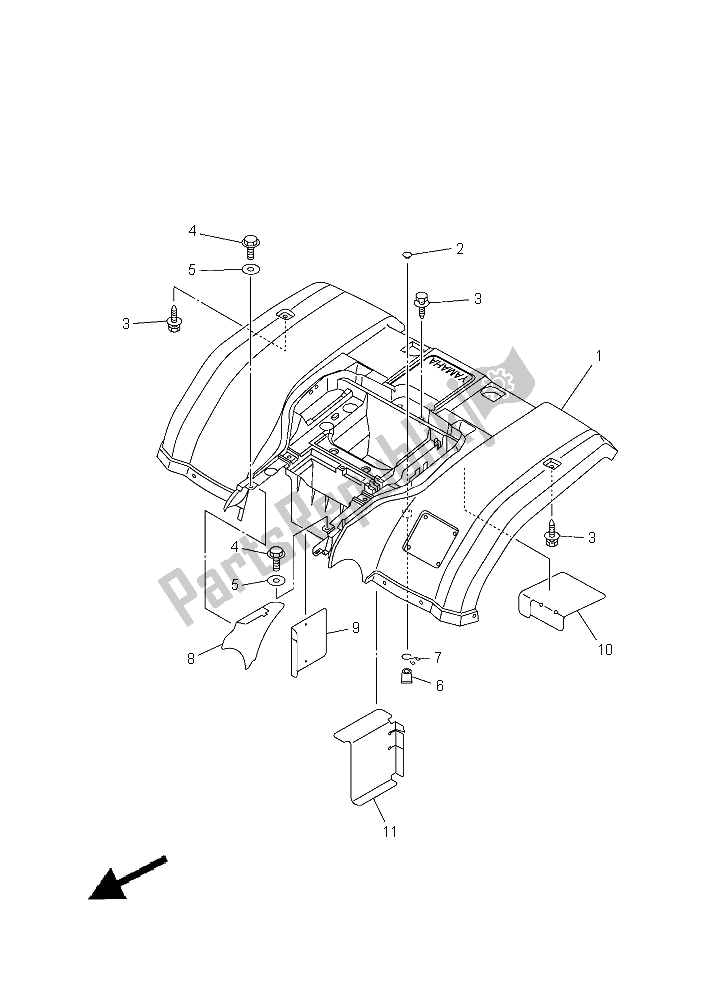 All parts for the Rear Fender of the Yamaha YFM 450 Fwad IRS Grizzly 4X4 Yamaha Black 2015