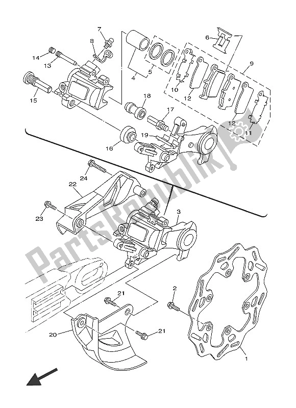 All parts for the Rear Brake Caliper of the Yamaha YZ 250 FX 2016