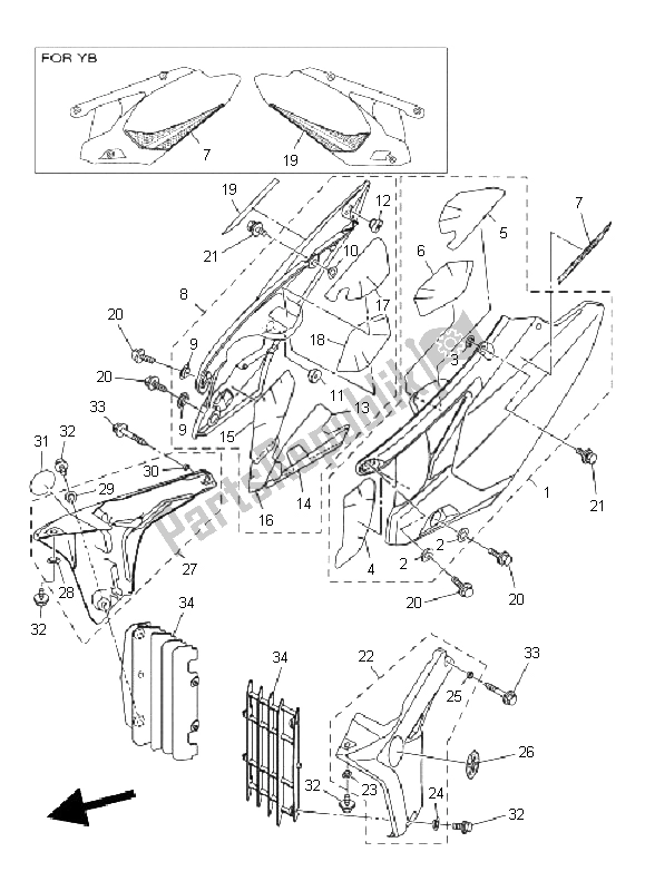 All parts for the Side Cover of the Yamaha YZ 450F 2011