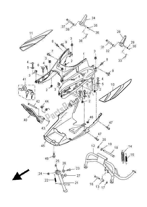 All parts for the Stand & Footrest of the Yamaha YP 400 RA 2015