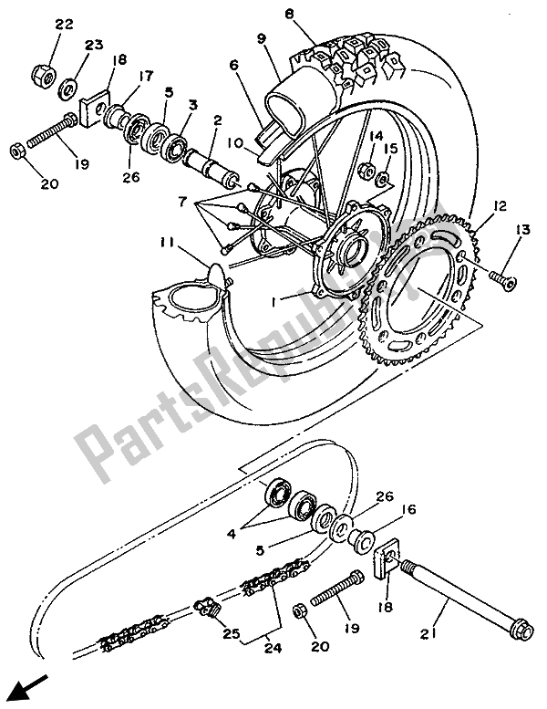 Toutes les pièces pour le Roue Arrière du Yamaha YZ 250 1989