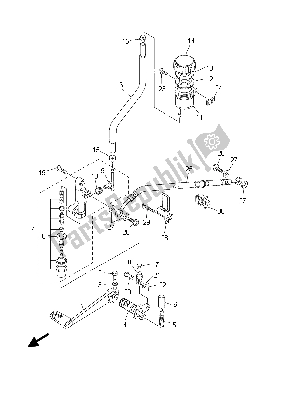 Alle onderdelen voor de Achterste Hoofdcilinder van de Yamaha FJR 1300 2003